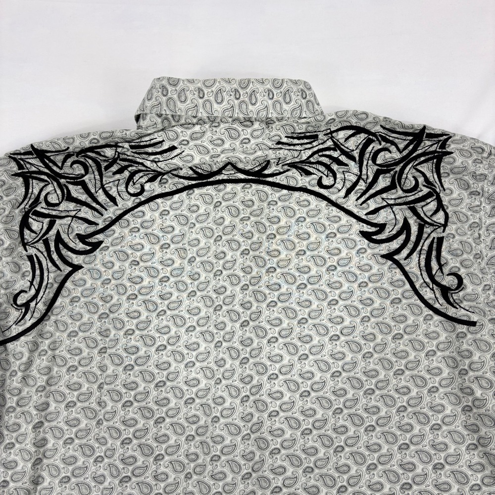 Cowboy Legend Western Shirt Mens XL Gray Paisley Embroidered Snap Button - Picture 6 of 8